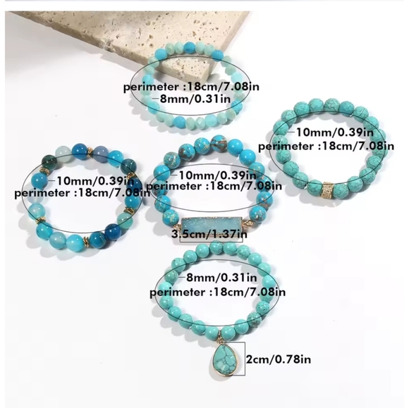 Bohemian Blue Ocean Women's bracelet 5pcs Natural Stone Glass Handmade Beaded - Picture 8 of 15